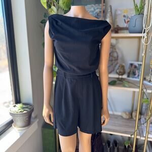 Cider Black Draped Cowl Neck Romper Jumpsuit Pleated Details Women's Small